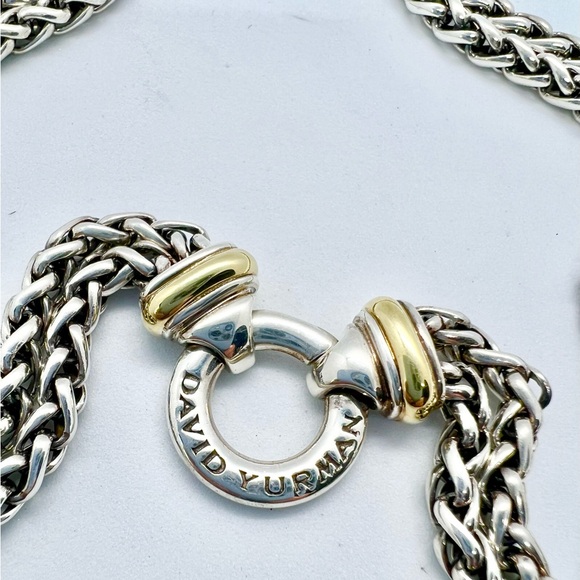 David Yurman Sterling Silver & 18k Gold Double Wheat Chain Donut Necklace - Picture 10 of 14